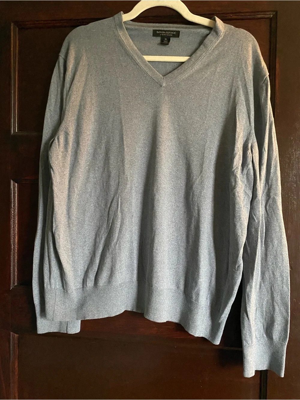 Banana Republic Silk Cashmere Blend V-Neck Knit Sweater Heather Blue Gray XL